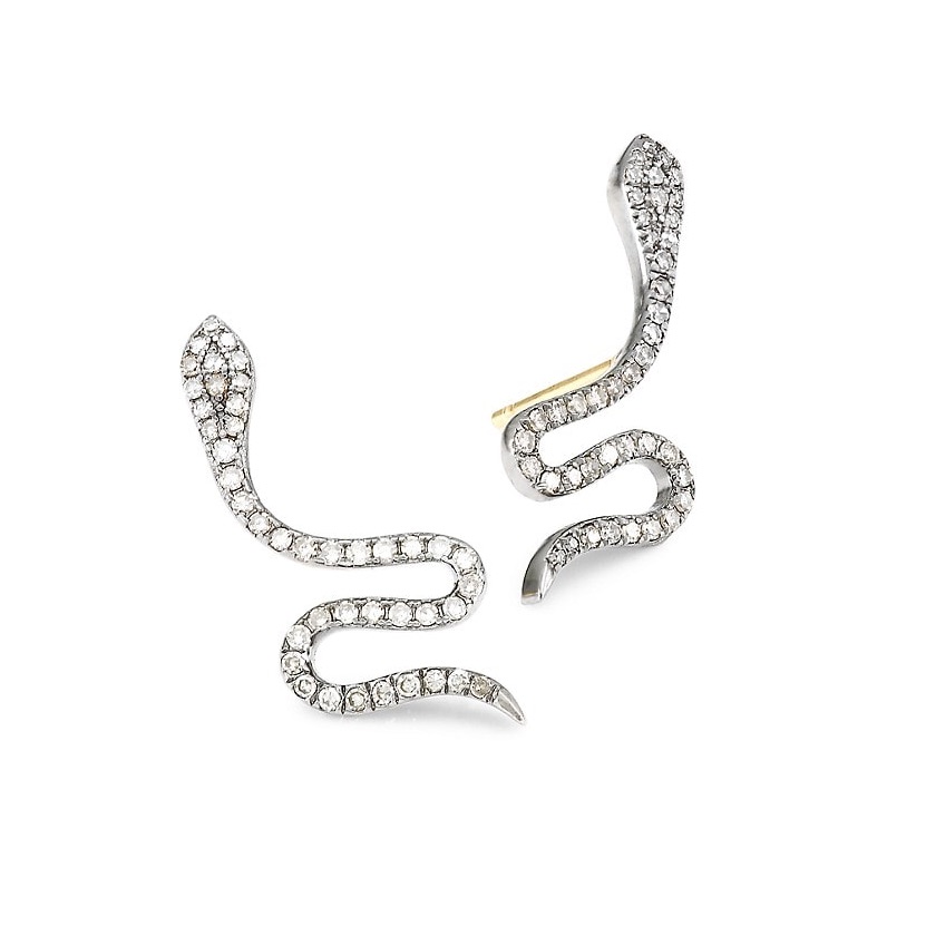 Nina Gilin Black Rhodium-Plated & Diamond Pav Snake Stud Earrings